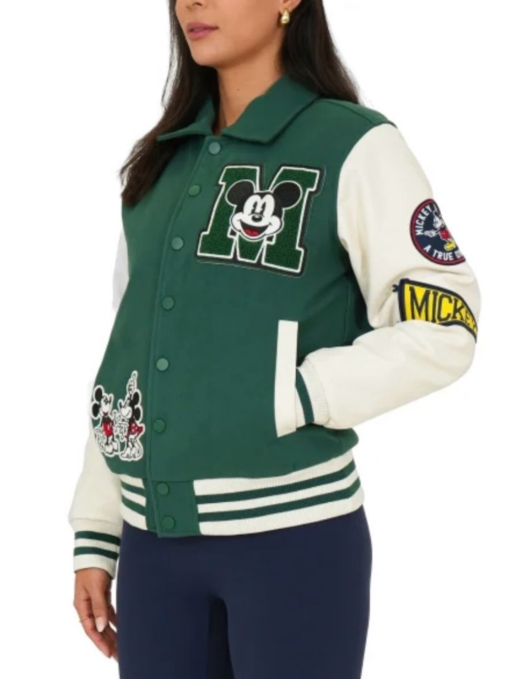 Disney Unisex Green and White Varsity Mickey Patch Jacket - Picture 2 of 12